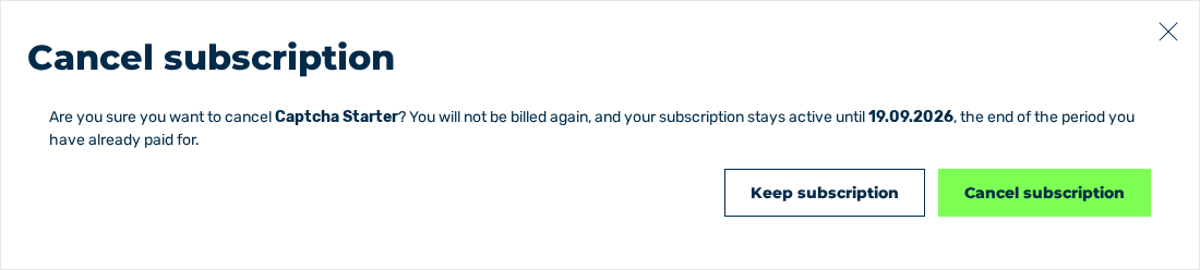 Dialog Cancel subscription
