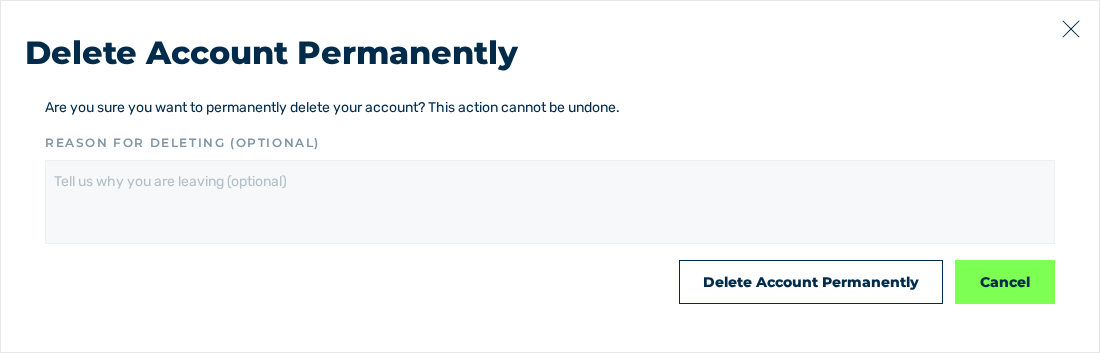 Dialog Delete Account Permanently