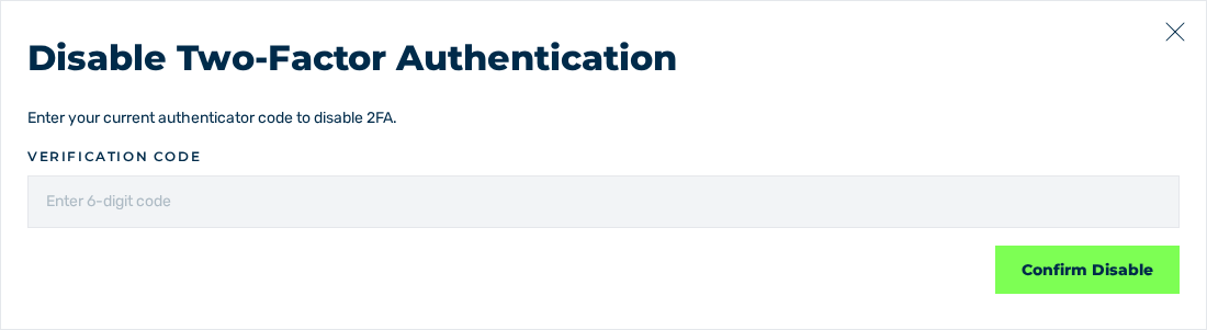 Dialog Disable Two-Factor Authentication