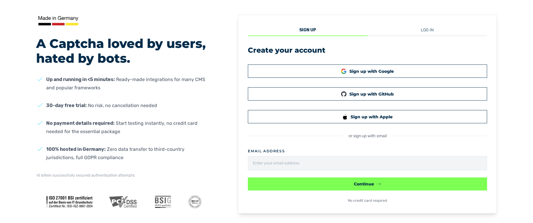 Ansicht Create your account
