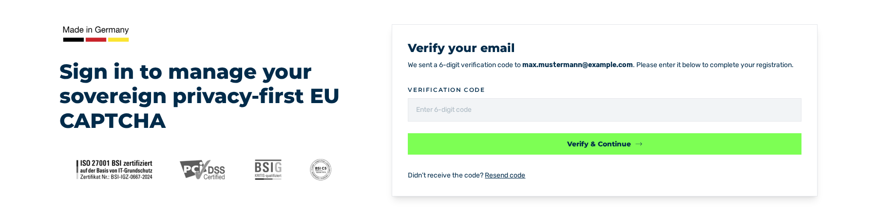 Ansicht Verify your email