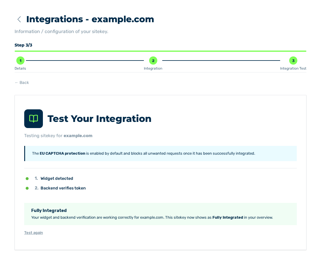 Ansicht Integration Test mit dem Ergebnis Fully Integrated