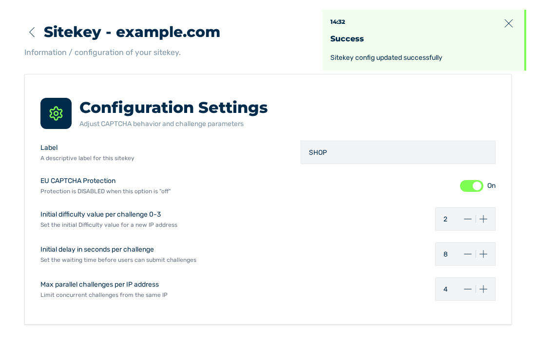 Ansicht Configuration mit den geänderten Werten