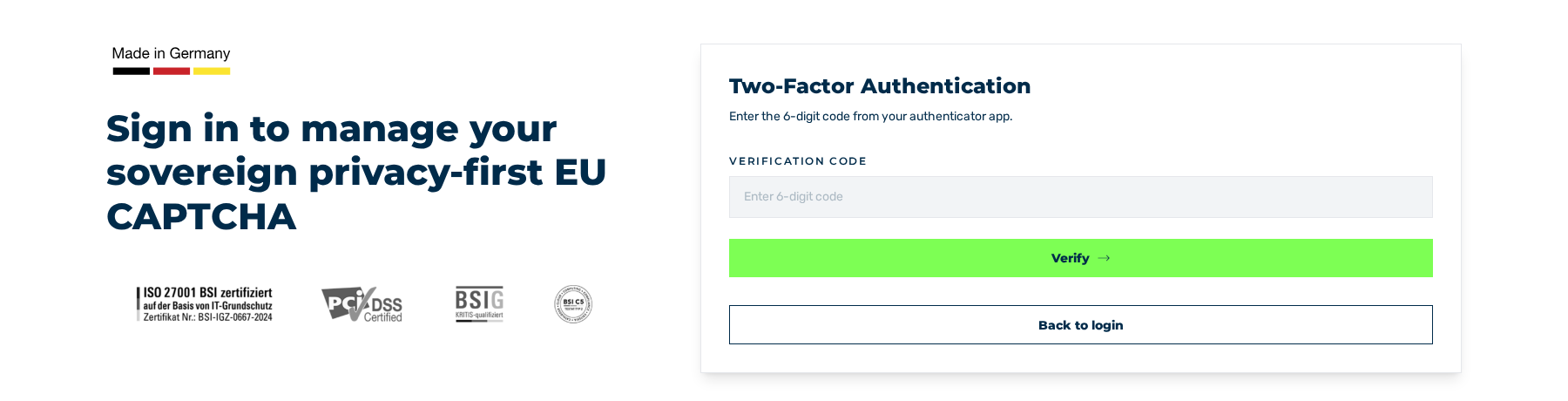 Ansicht Two-Factor Authentication