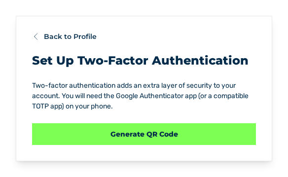 Ansicht Set Up Two-Factor Authentication