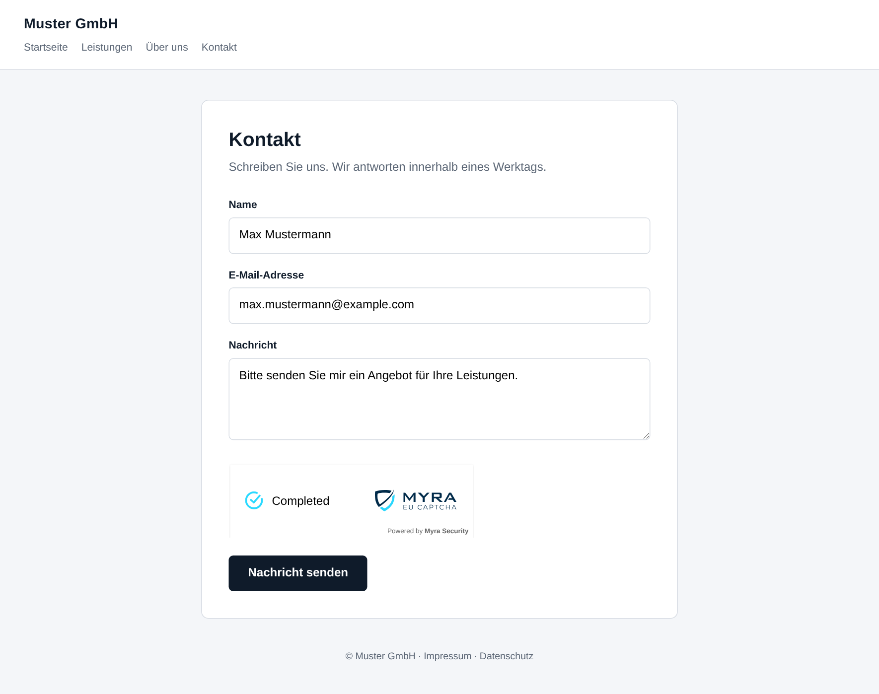 Geschütztes Formular auf der Website des Kunden